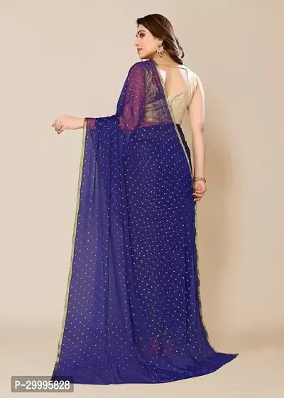 Stylish Chiffon Navy Blue Printed Saree with Blouse piece-thumb3