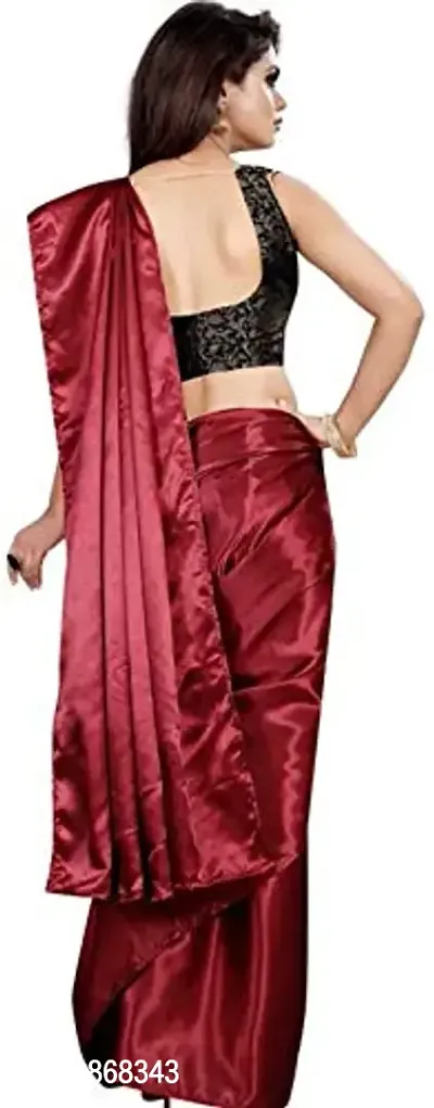 Aardiva Women's Plain Weave Satin Saree With Unstiched Blouse Piece-thumb3