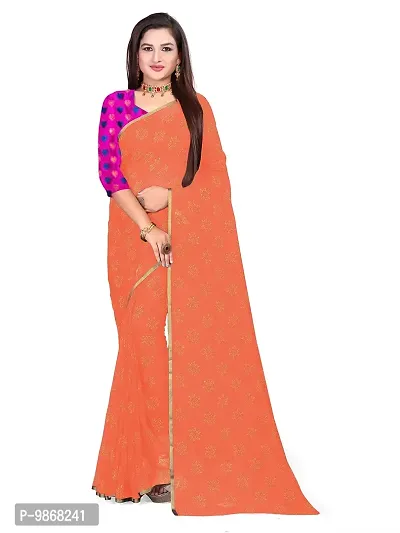 Aardiva Women Pure Elegent Chiffon Saree With Unstitched Blouse Piece (Peach)