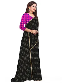 Aardiva Women Pure Elegent Chiffon Saree With Unstitched Blouse Piece (Black)-thumb1