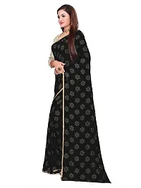 Aardiva Women's Chiffon Saree With Unstitched Blouse Piece (Black)-thumb1