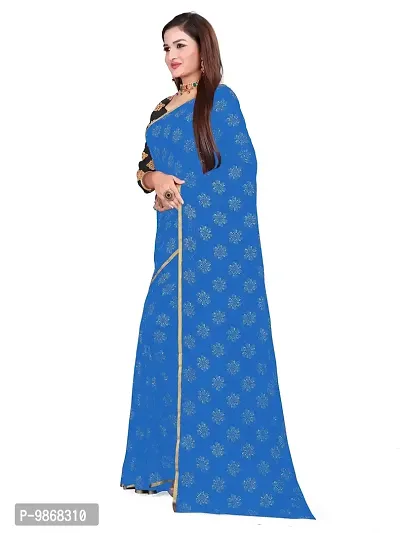 Aardiva Women's Chiffon Saree With Unstitched Blouse Piece (Light Blue)-thumb2