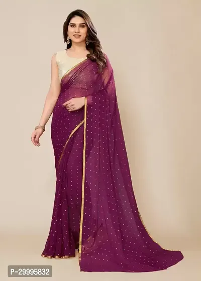 Stylish Chiffon Purple Printed Saree with Blouse piece-thumb0