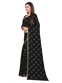 Aardiva Women Pure Chiffon Trendy Saree With Unstitched Blouse Piece (Black)-thumb1