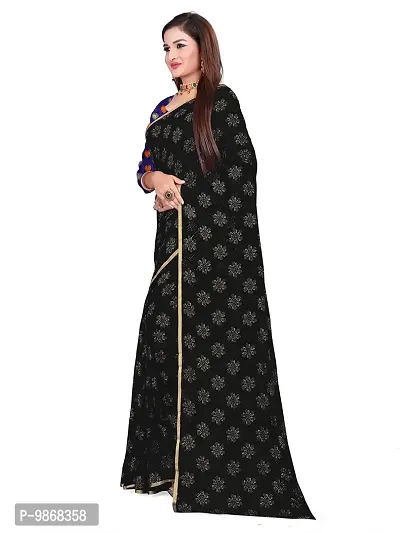 Aardiva Women Pure Chiffon Trendy Saree With Unstitched Blouse Piece (Black)-thumb2