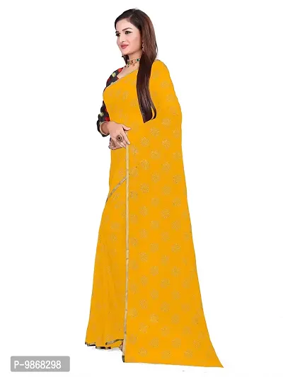 Aardiva Women Chiffon Saree With Unstitched Blouse Piece (Yellow)-thumb2