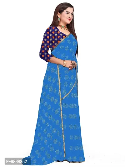 Aardiva Women Pure Chiffon Trendy Saree With Unstitched Blouse Piece (Light Blue)-thumb2