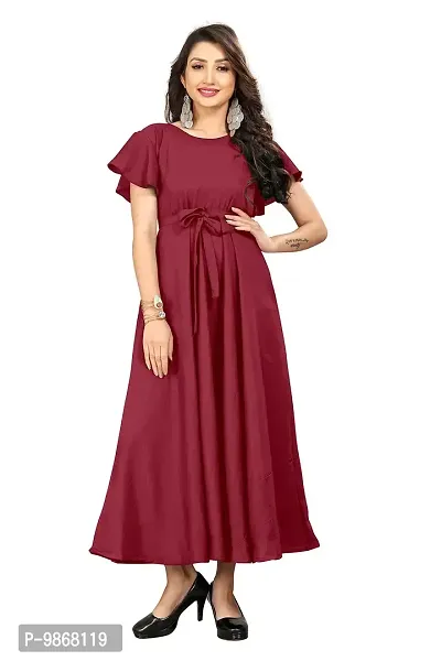 Aardiva Women's Crepe A-Line Maxi Dress Red