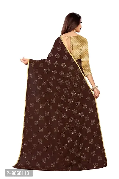 Aardiva Women Foil Print Work Chiffon Saree With Blouse Piece (Brown)-thumb4