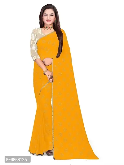 Aardiva Women's Chiffon Saree With Unstitched Blouse Piece (Yellow)