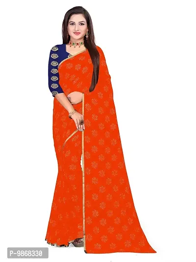 Aardiva Women's Chiffon Saree With Unstitched Blouse Piece (Orange)-thumb0