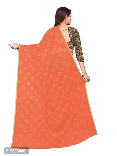 Aardiva Women's Chiffon Saree With Unstitched Blouse Piece (Peach)-thumb4