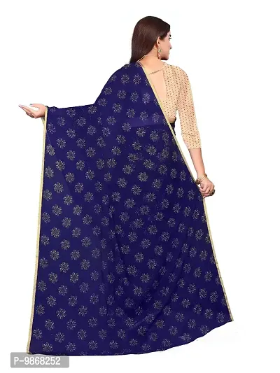 Aardiva Women's Chiffon Saree With Unstitched Blouse Piece (Dark Blue)-thumb4