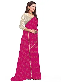 Aardiva Women's Chiffon Saree With Unstitched Blouse Piece (Dark Pink)-thumb1