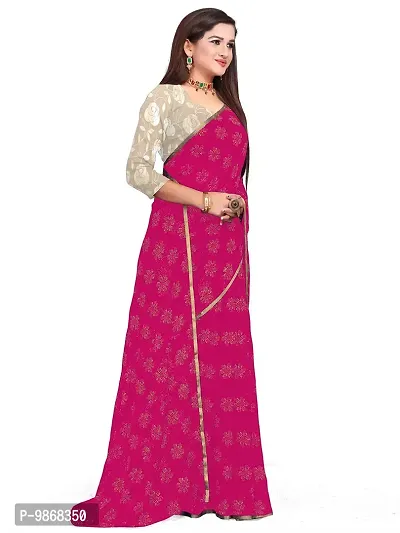 Aardiva Women's Chiffon Saree With Unstitched Blouse Piece (Dark Pink)-thumb2