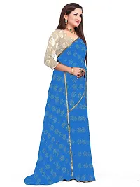 Aardiva Women's Chiffon Saree With Unstitched Blouse Piece (Light Blue)-thumb2