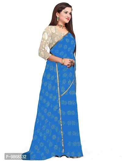 Aardiva Women's Chiffon Saree With Unstitched Blouse Piece (Light Blue)-thumb3