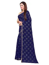 Aardiva Women's Chiffon Saree With Unstitched Blouse Piece (Dark Blue)-thumb1