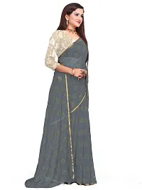 Aardiva Women's Chiffon Saree With Unstitched Blouse Piece (Grey)-thumb2