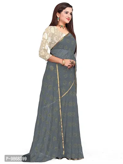 Aardiva Women's Chiffon Saree With Unstitched Blouse Piece (Grey)-thumb3