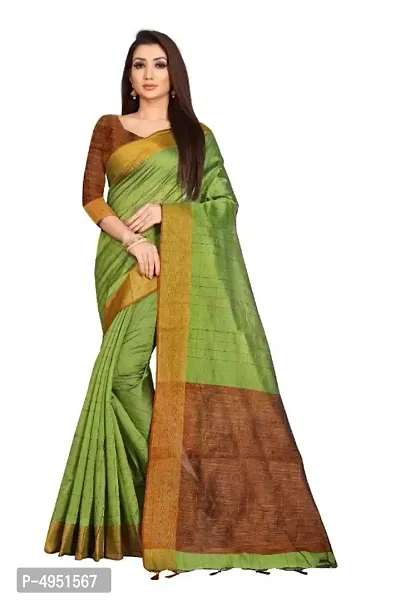 Women Cotton Solid Saree with Blouse piece-thumb0