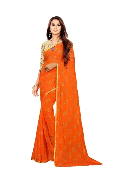 Chiffon Foil Print Zari Border Sarees With Blouse Piece