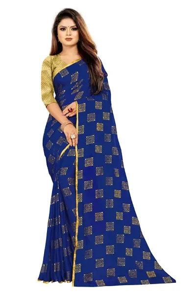 Women Stylish Chiffon Saree with Blouse piece