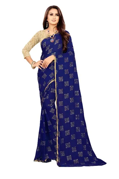 Foil Print Chiffon Sarees With Blouse Piece