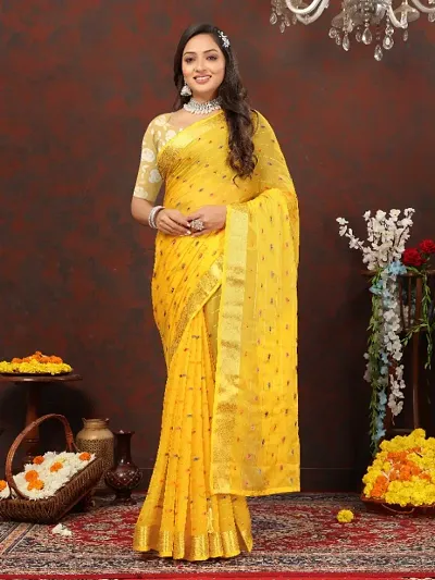 Aardiva Wovens Bollywood Chiffon Saree With Unstitched Blouse Piece