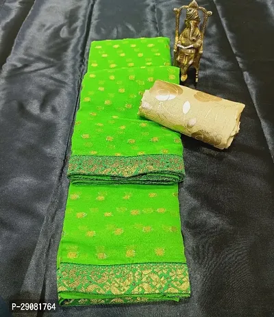 Beautiful Chiffon Zari Woven Saree with unstitched Blouse piece