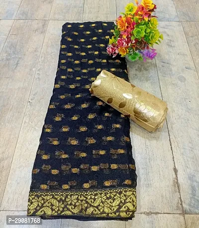 Beautiful Chiffon Zari Woven Saree with unstitched Blouse piece