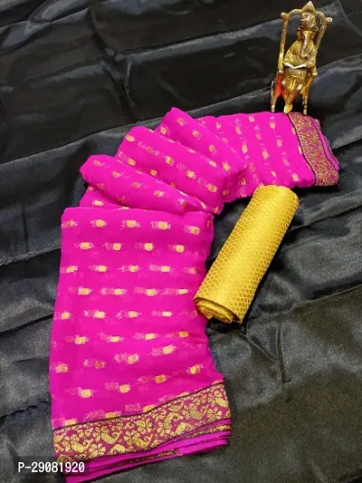 Beautiful Chiffon Zari Woven Saree with unstitched Blouse piece