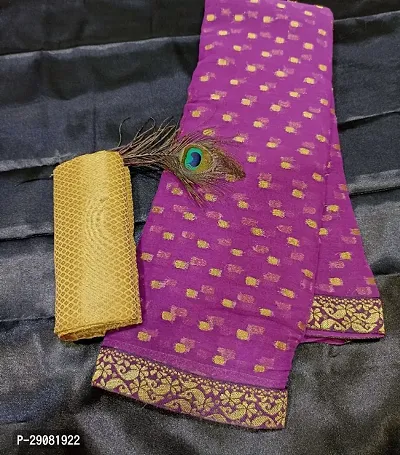 Beautiful Chiffon Zari Woven Saree with unstitched Blouse piece-thumb0