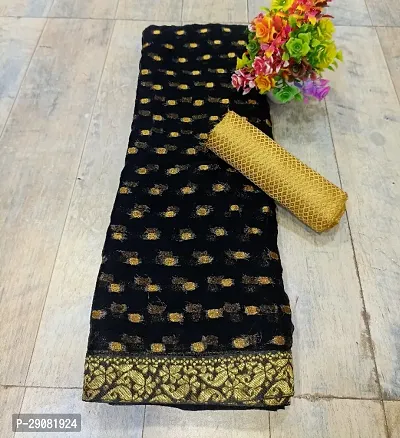 Beautiful Chiffon Zari Woven Saree with unstitched Blouse piece