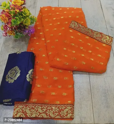 Beautiful Chiffon Zari Woven Saree with unstitched Blouse piece