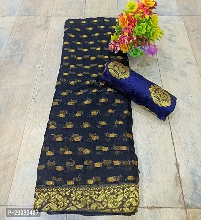 Beautiful Chiffon Zari Woven Saree with unstitched Blouse piece