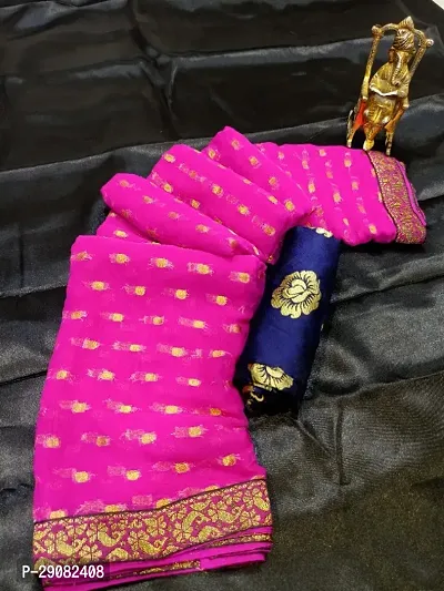 Beautiful Chiffon Zari Woven Saree with unstitched Blouse piece