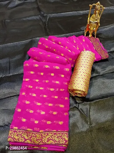 Beautiful Chiffon Zari Woven Saree with unstitched Blouse piece