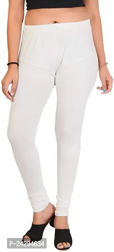 Fabulous White Cotton Solid Leggings For Women