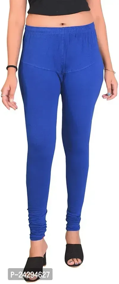 Fabulous Blue Cotton Solid Leggings For Women