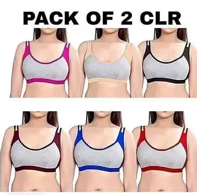 Buy Stylish Fancy Cotton Solid Non Padded Sports Bras For Women Pack Of 2 -  Lowest price in India