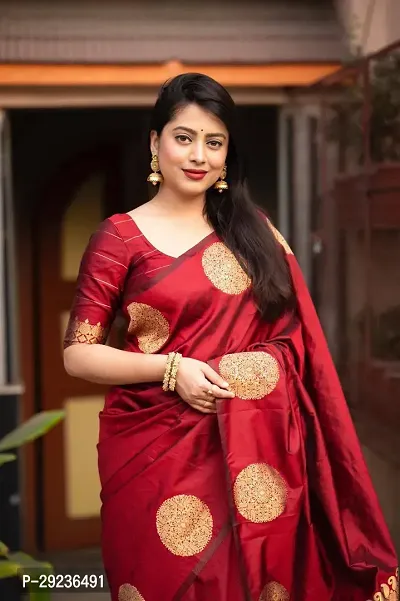 Stylish Art Silk Red Saree with Blouse piece For Women-thumb2