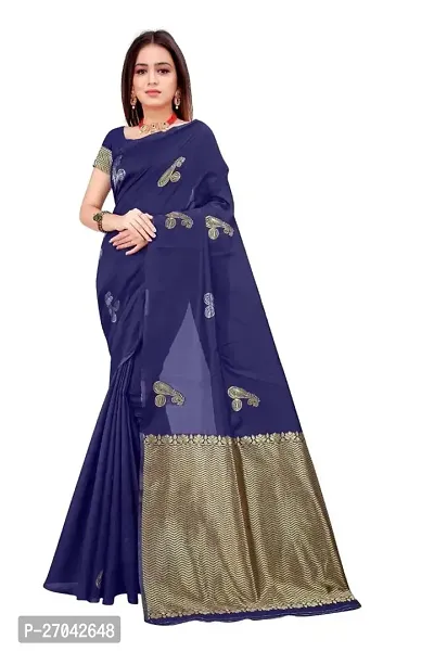 Sttylish Women Silk Blend Saree with Blouse Piece-thumb0