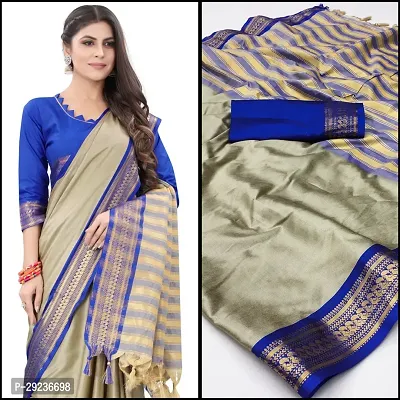 Stylish Cotton Silk Khaki Saree with Blouse piece For Women-thumb3