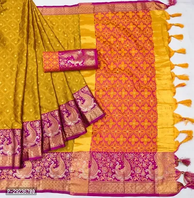 Stylish Cotton Silk Mustard Saree with Blouse piece For Women-thumb3