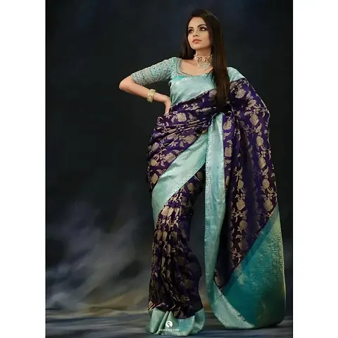 Elegant Attractive Silk Blend Jacquard Sarees with Blouse Piece