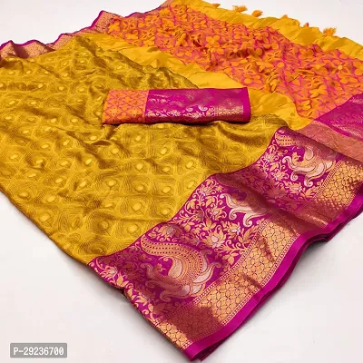 Stylish Cotton Silk Mustard Saree with Blouse piece For Women-thumb2