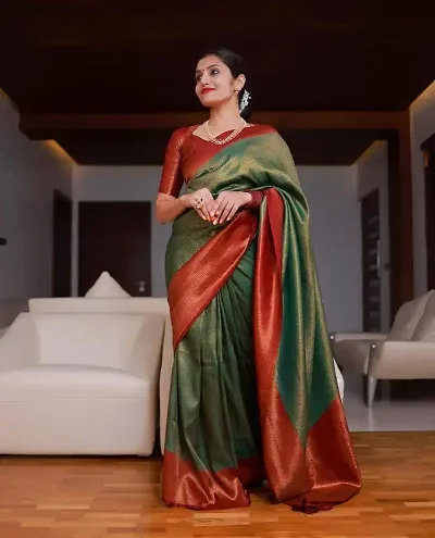 Fagunn Soft Lichi DarkSilk Saree Beautiful red rich pallu & jacquard work on all over the saree comes with exclusive jacquard border.