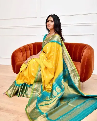 Sttylish Women Banarasi Silk Saree with Blouse Piece