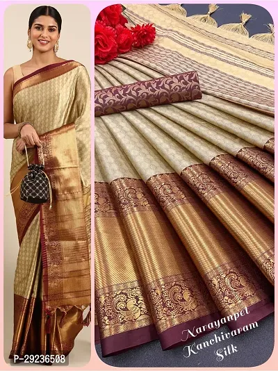 Stylish Cotton Silk Beige Saree with Blouse piece For Women